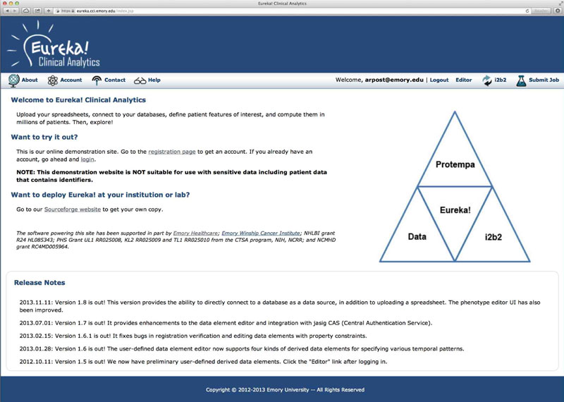 Eureka! Clinical Analytics Homepage Screenshot